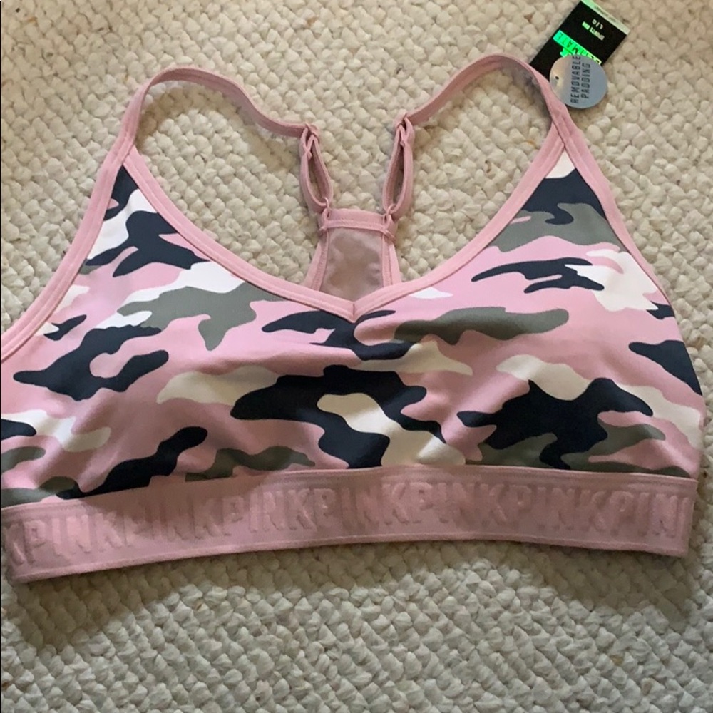 Pink army print sports bra
